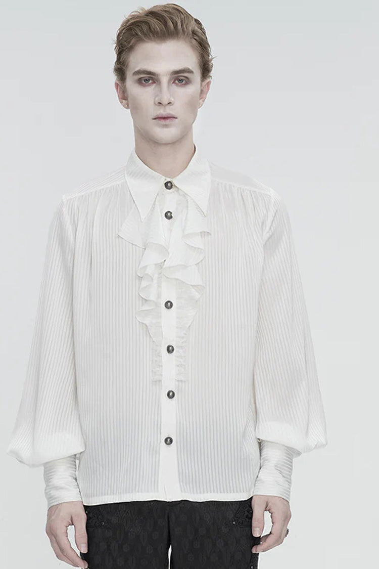 White Puff Sleeved Ruffled Lace Splice Gothic Shirt