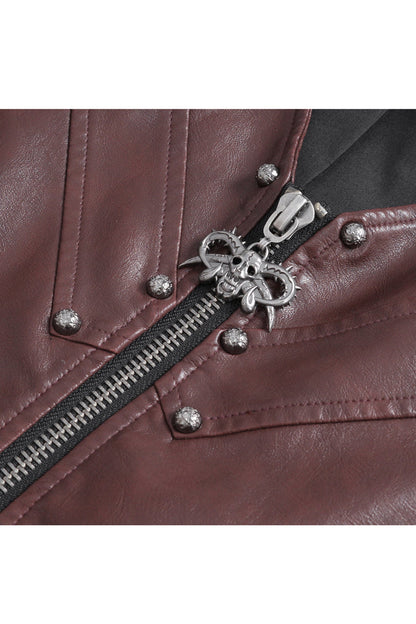Red Studded Faux Leather Punk Vest