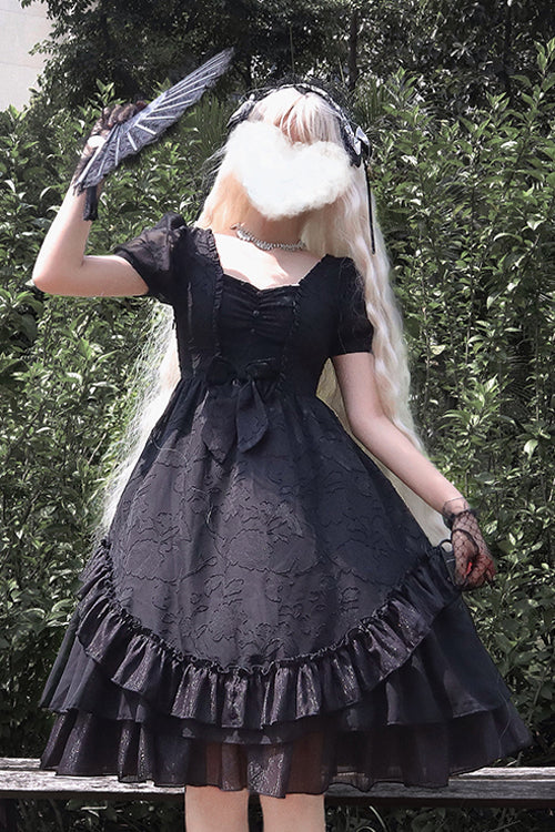 French Print Multi-layer Ruffled Short Sleeve Classic Lolita Dress