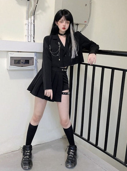 Jacket With Chain Strap + Split Metal Buckle Skirt