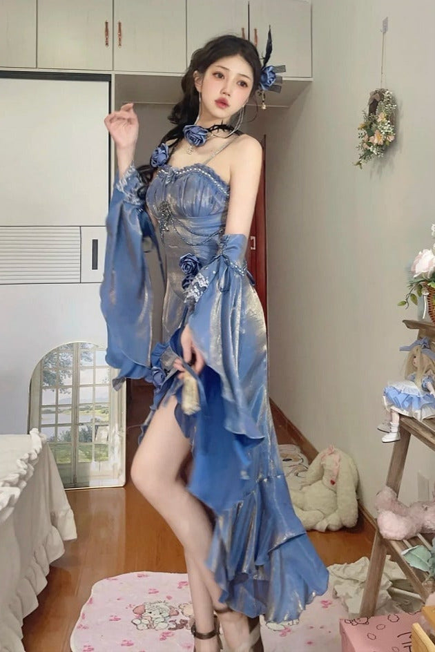 [pre-order] Amour Rose Bianca White and Blue Mermaid Dress Set