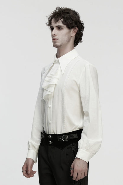 White Lapel Collar Long Puff Sleeves Gothic Blouse With Detachable Necktie White