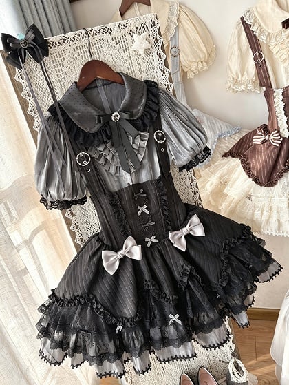 [pre-order Deadline: May 8] Classic Lace Ribbon Blouse + Suspender Tiered Dress Full Set + Complete Set