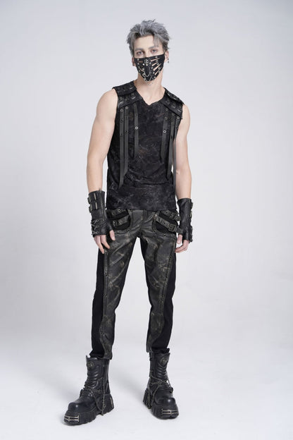 Black Sleeveless Eyelet Strap Distressed Gothic Vest