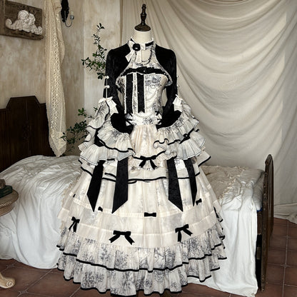 [pre-order] Brandy French Pearl Bustier Dress + Long Skirt + Black Jacquard Jacket + Complete Accessories