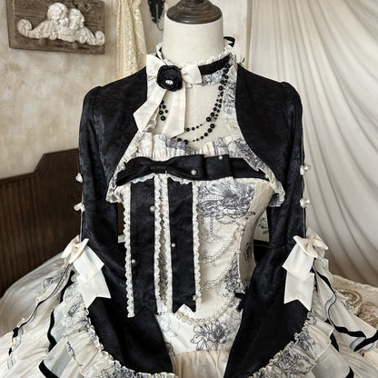 [pre-order] Brandy French Pearl Bustier Dress + Long Skirt + Black Jacquard Jacket + Complete Accessories