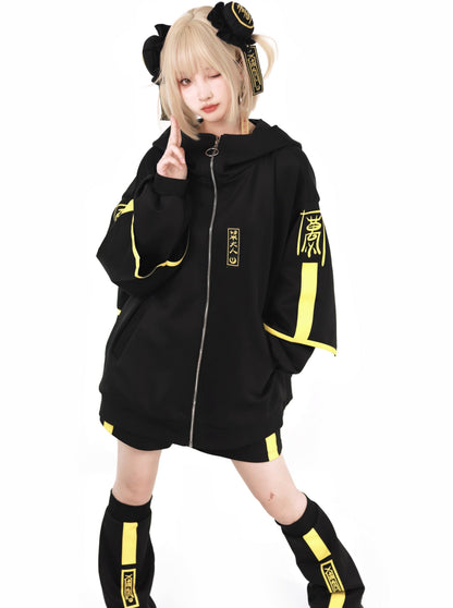 Dark Neon Chinese-style Jacket + Shorts + Long Pants + Leg Warmers + Hair Accessories [pre-order]