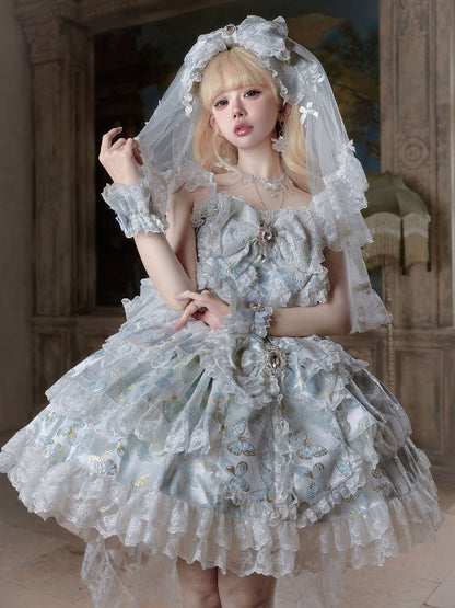 [pre-order Deadline: May 13] Blue/white/light Green Butterfly Fantasy Dress + Complete Set