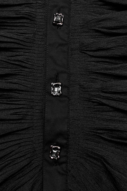 Black Stand Collar Lantern Sleeves Print Ruffle Lace Gothic Blouse