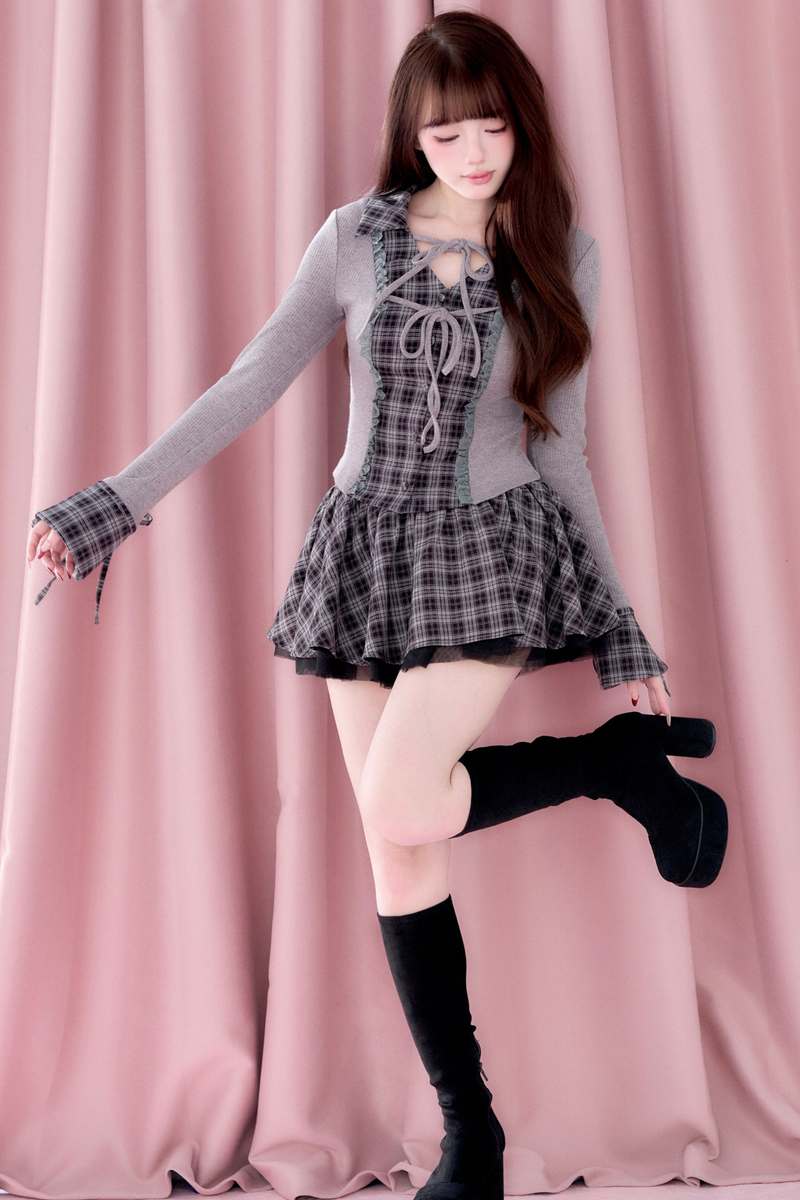 Plaid Ruffle Dress + Short Top