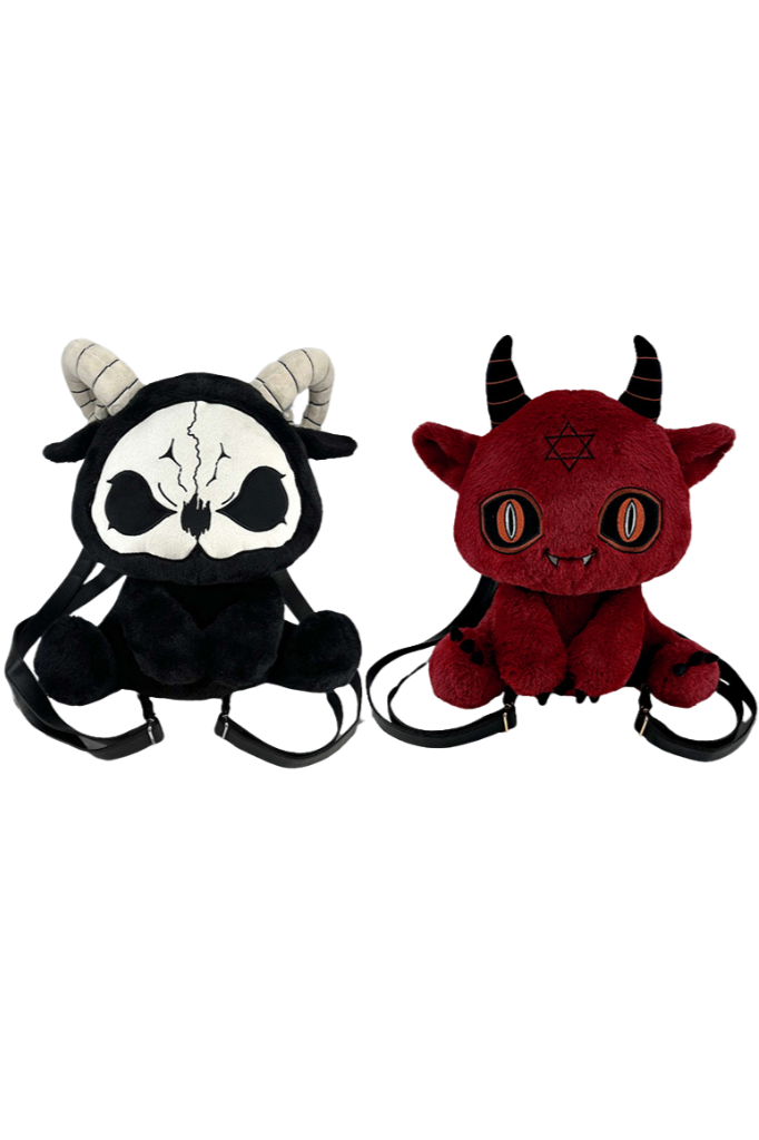 Death Black White and Red Devil Dark Punk Plush Backpack