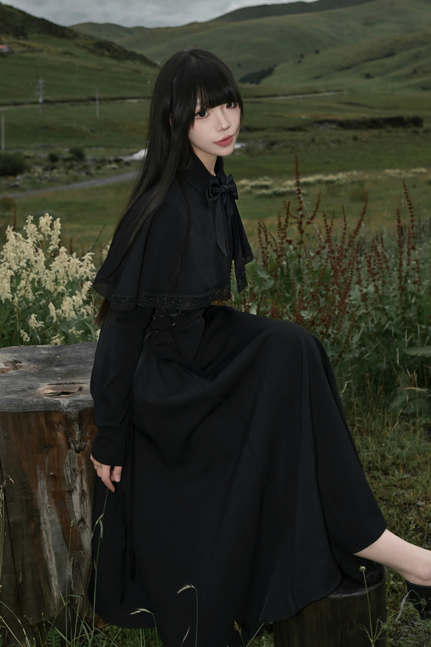 French Cape Dark Dress