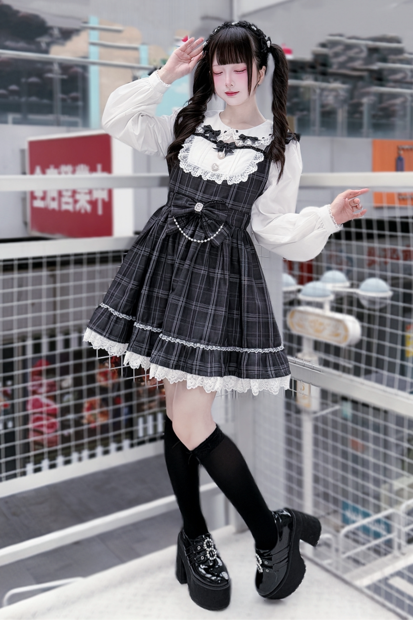 Dark Sweet Plaid Dress + Headband