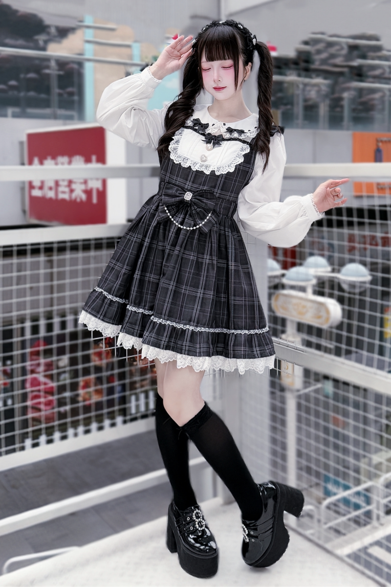 Dark Sweet Plaid Dress + Headband