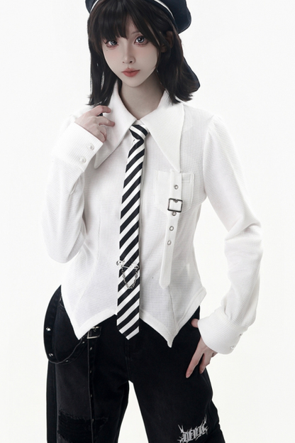 Cross Trim Cardigan + Shirt + Tie + Pants