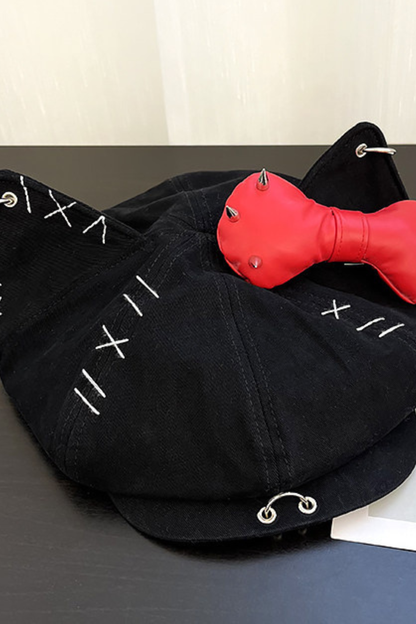 Studded Bowknot Octagonal Cap