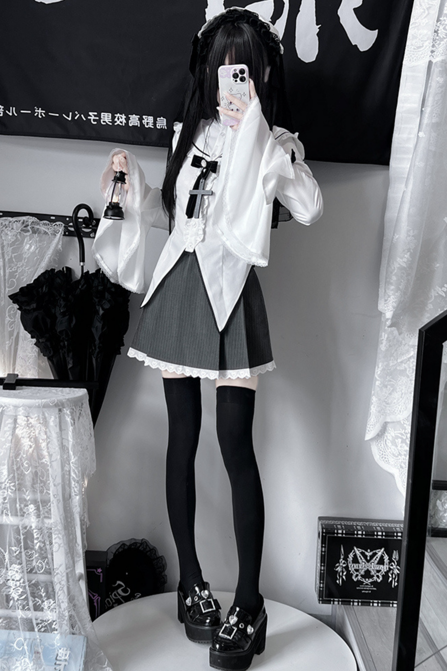 Gothic Style Sailor Shirt + Lace Skirt