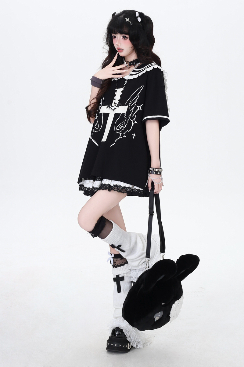 Cross Design Ruffled Sailor Top