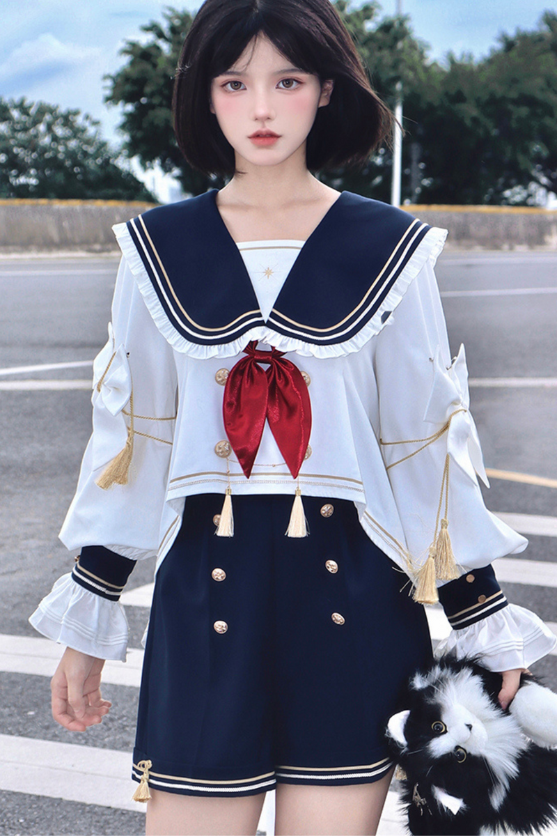 Night Servant Bird Sailor Top + Jacket + Short Pants + Beret + Choker