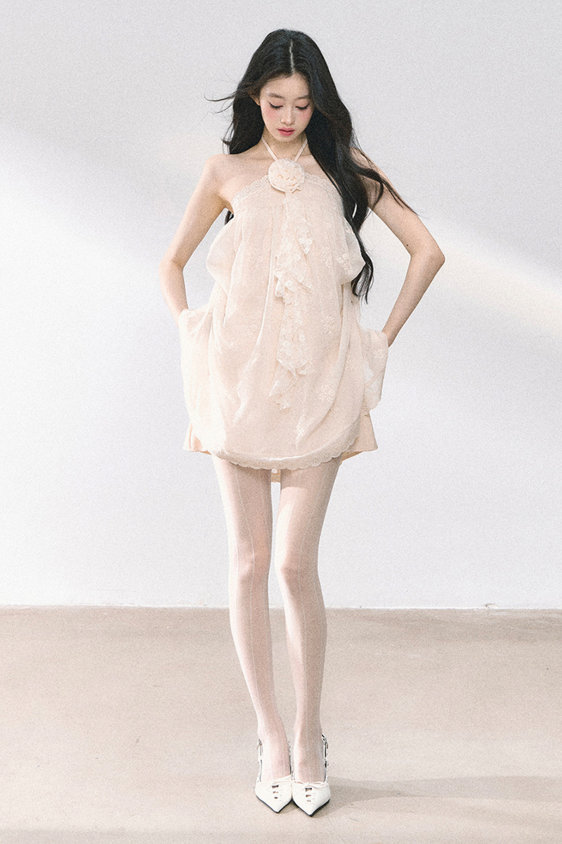 Wendy Lace Flower Halter Neck Dress