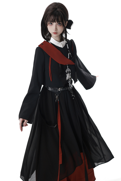 Dark Chinese-style Jacket + Shirt + Pants + Belt + Necklace