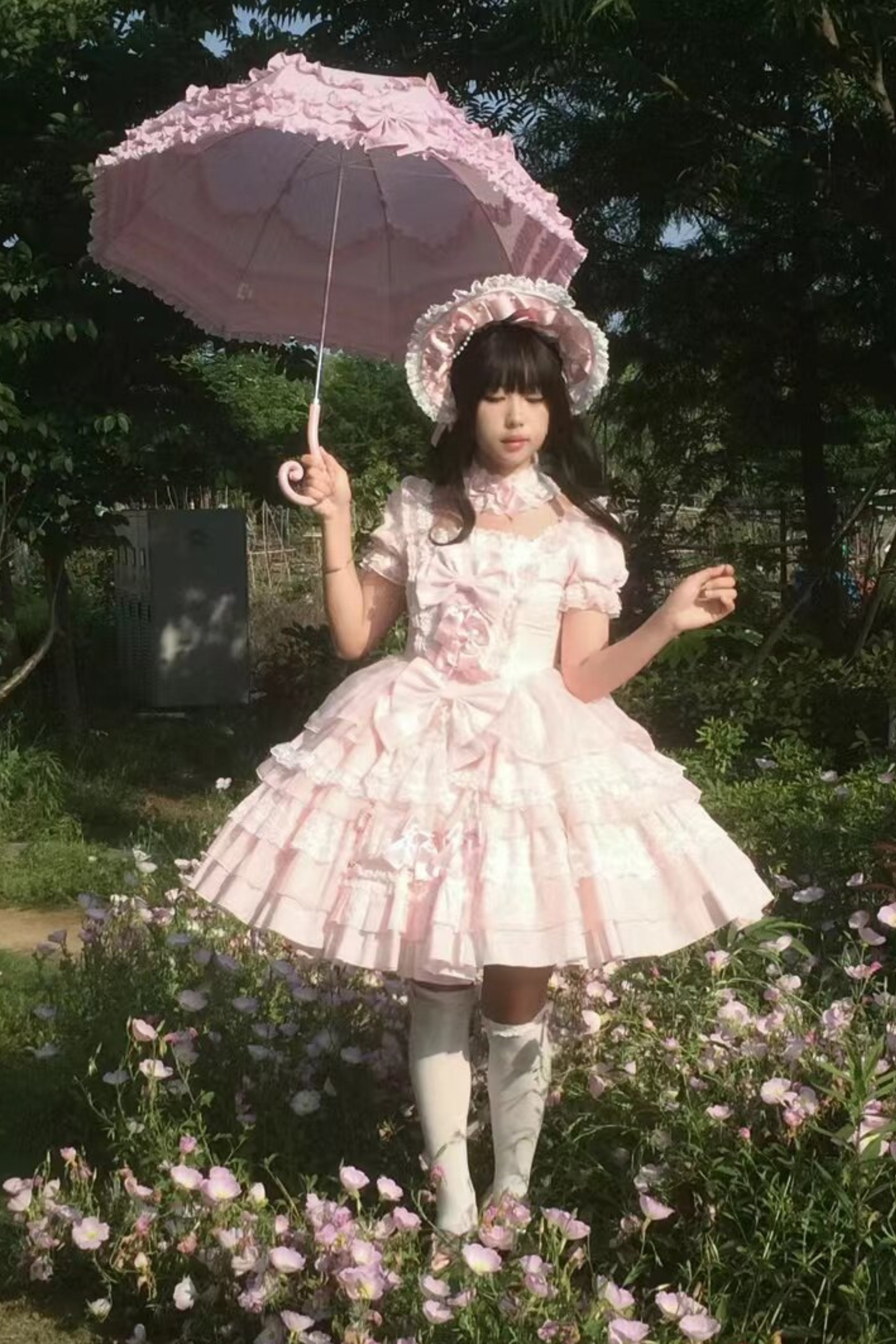 Sweetheart Ruffle Ribbon Lolita Dress + Bnt + Necklace + Princess Sleeve