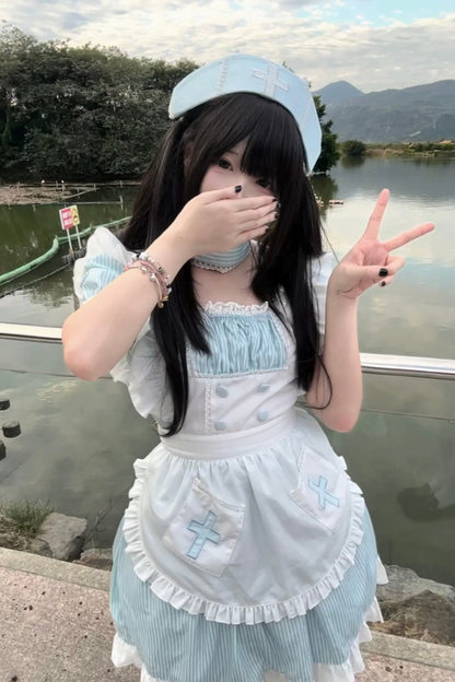 Angelic Aqua Maid Apron Dress + Nurse Hat