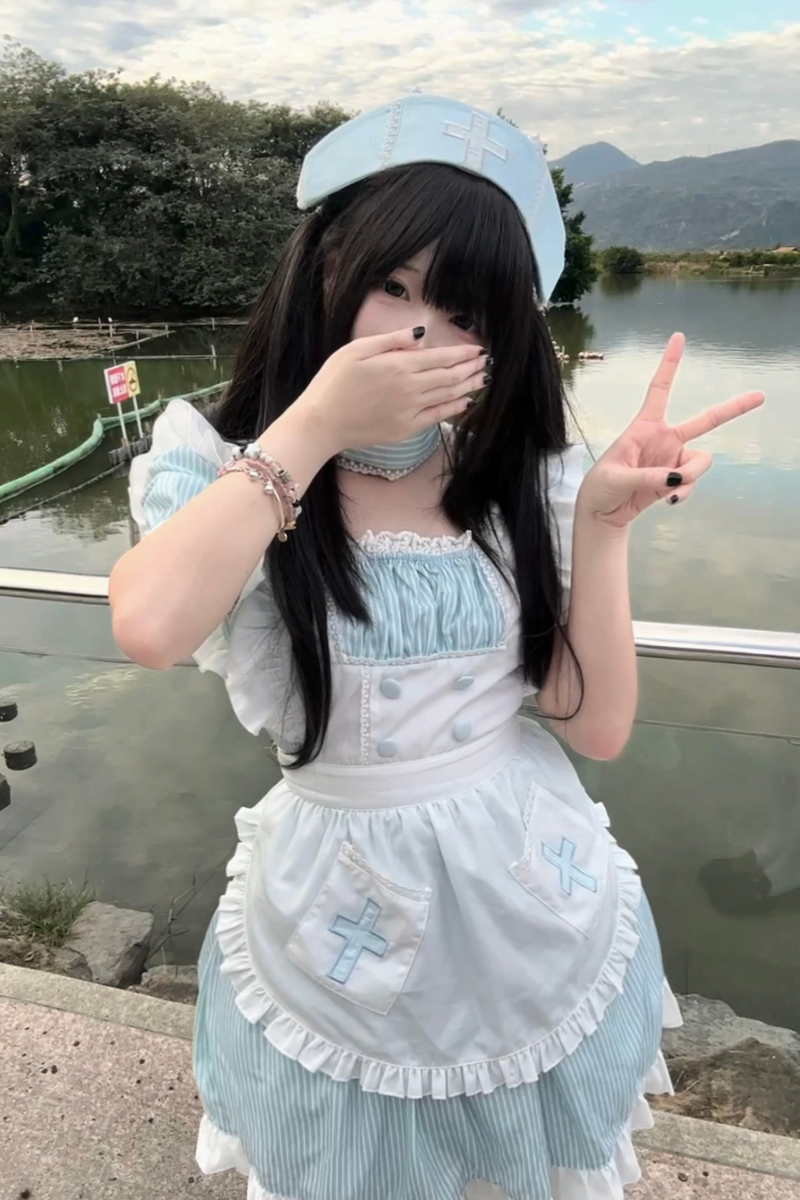 Angelic Aqua Maid Apron Dress + Nurse Hat