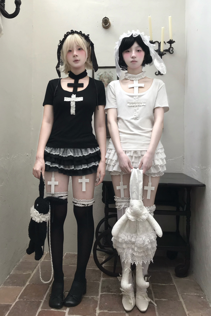 Gothic Style Cross T-shirt + Cross Collar + Pumpkin Pants