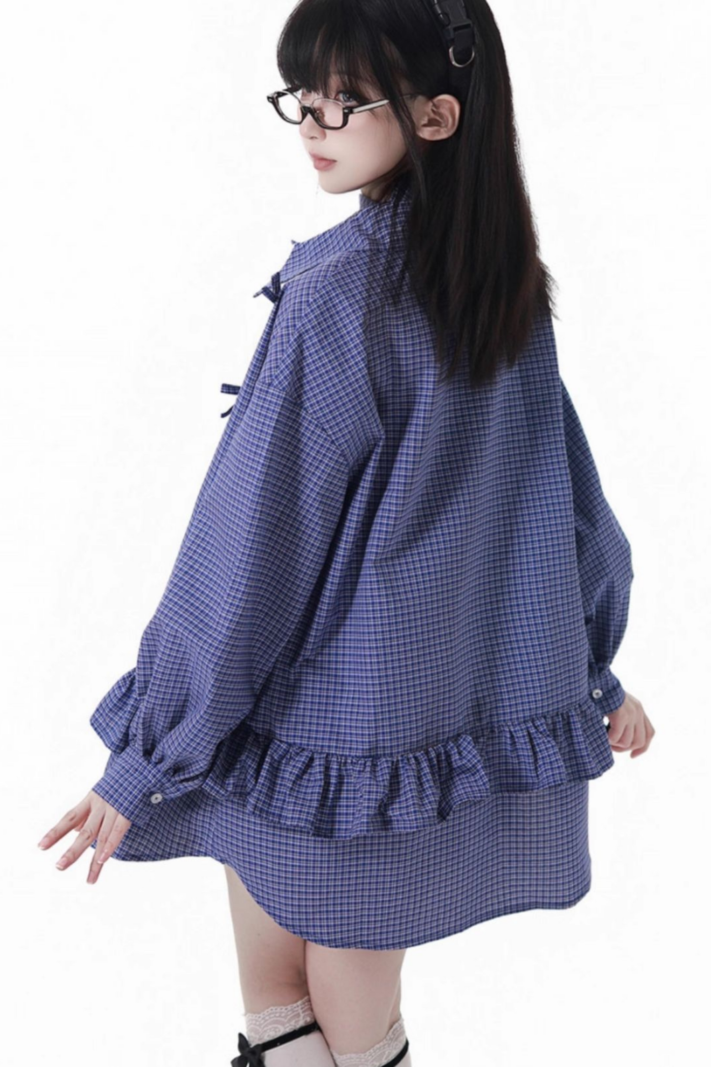 Plaid Tie Blouse Ursus Camisole + Skirt + Short Top