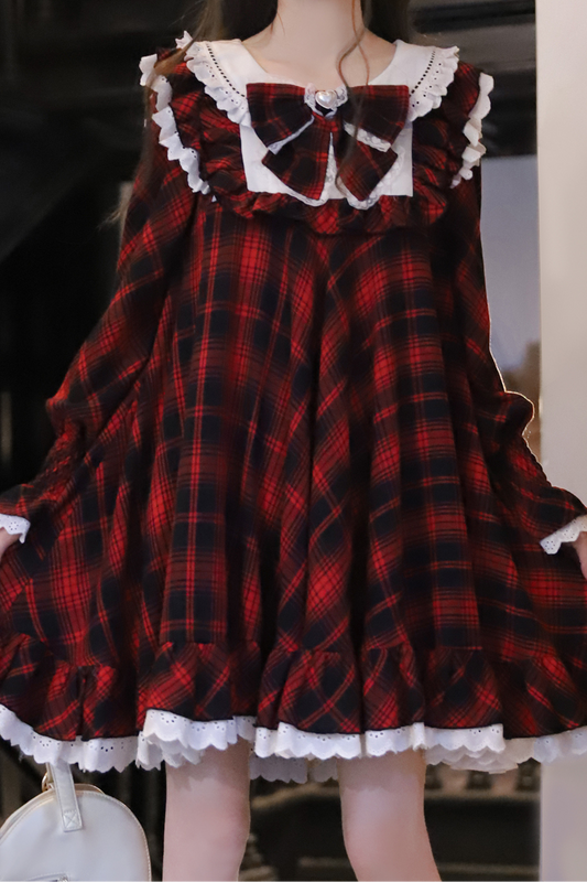 Berry Mousse Girly Plaid Dress
