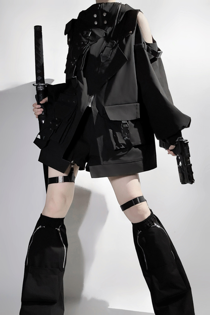Dark Hooded Jacket + Shorts + Leg Covers