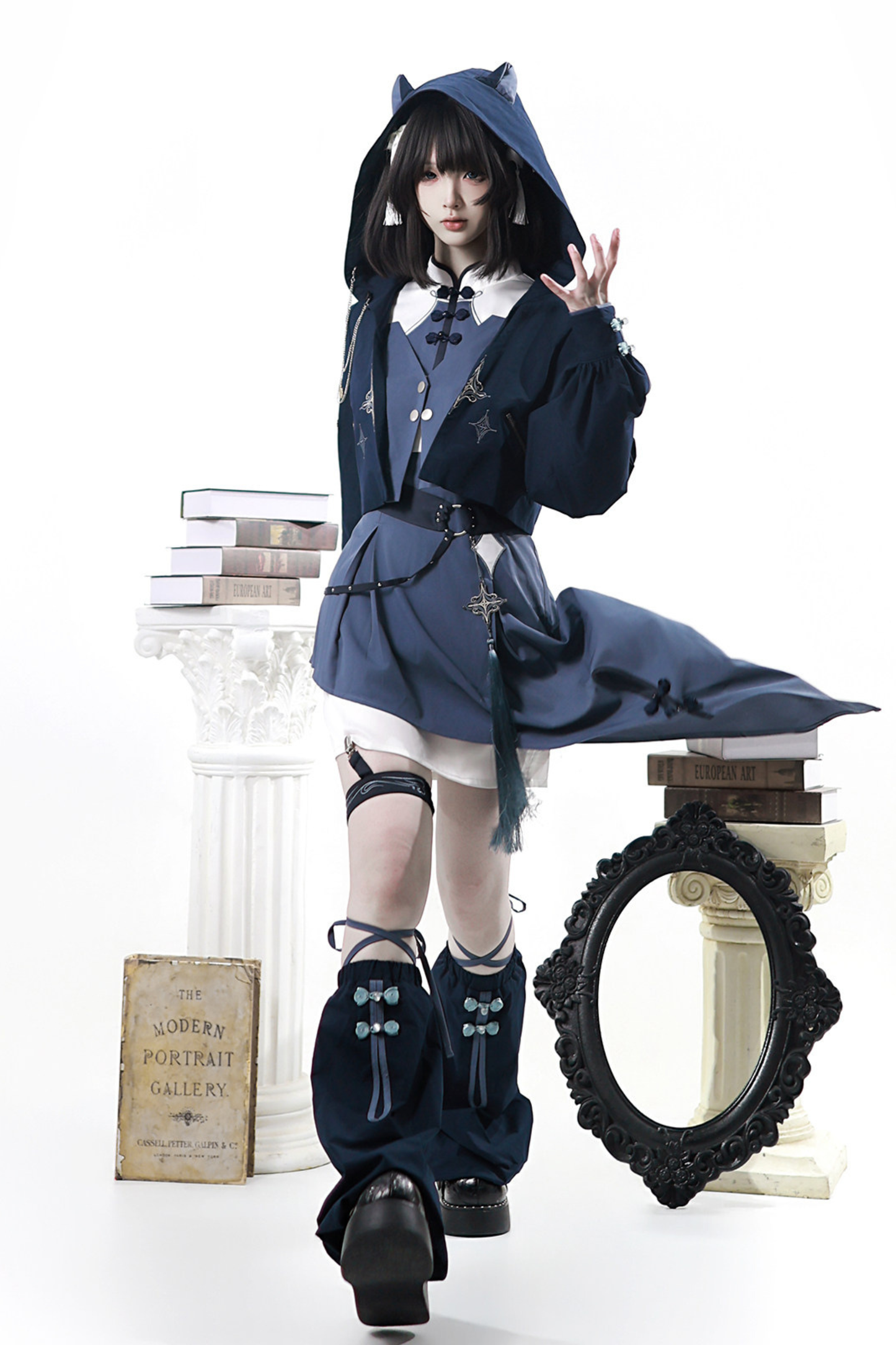 Subculture Cat Ear Hooded Jacket + Asymmetrical Dress + Leg Warmers + Ring