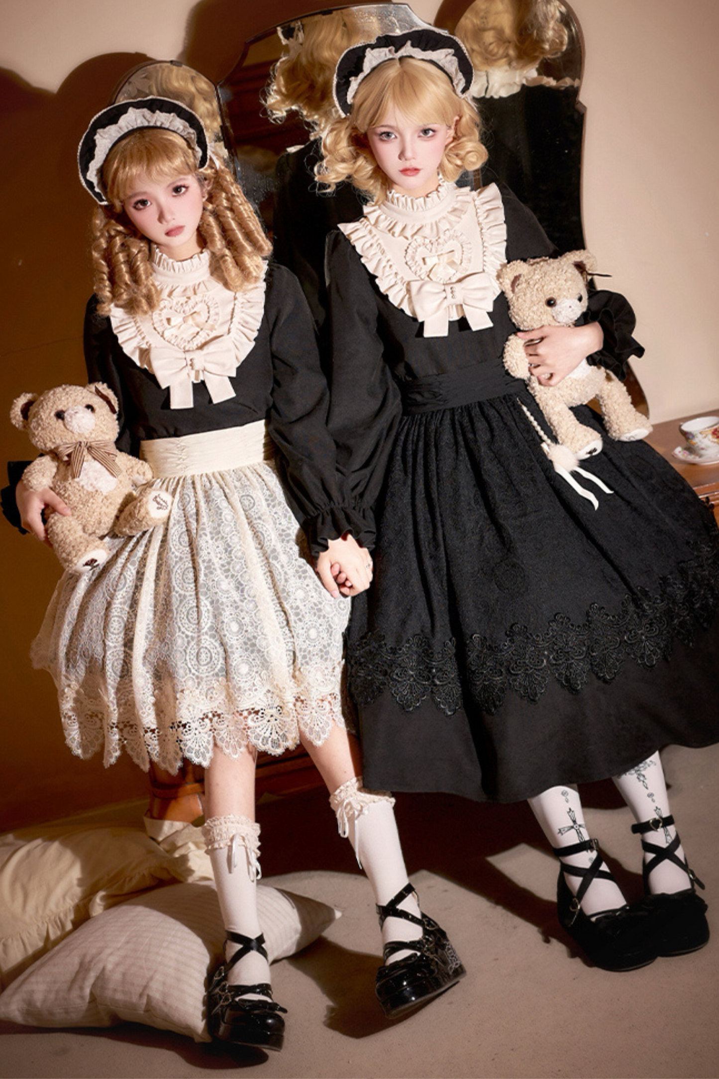 [pre-order] Dark Doll Lolita Dress + Apron + Ribbon + Headband