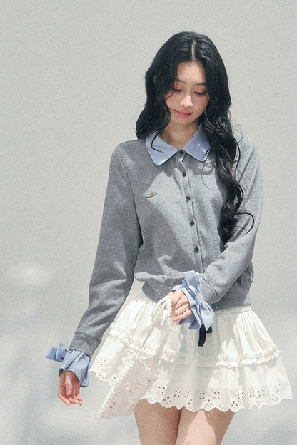 French Faux Two Piece Polo Sweater