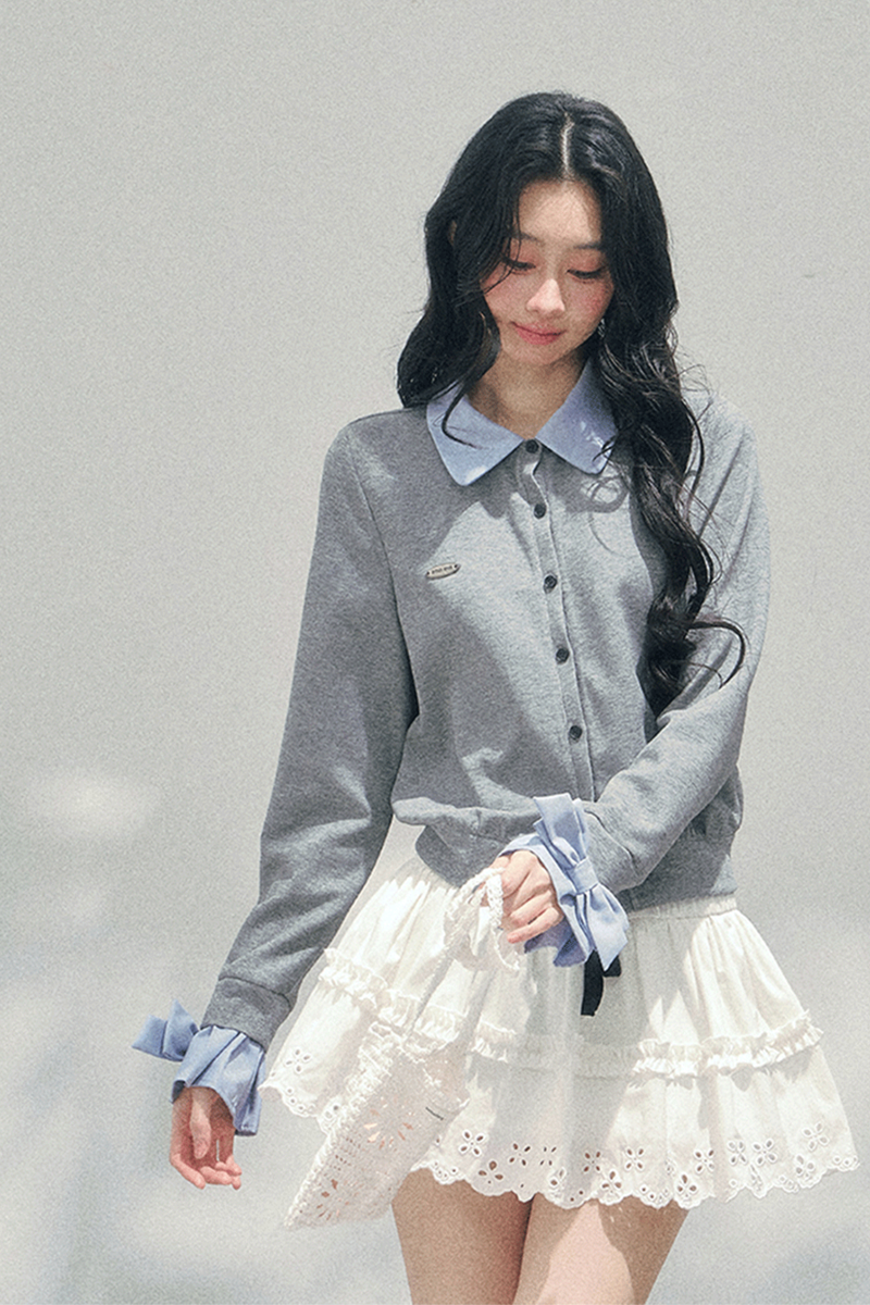 French Faux Two Piece Polo Sweater