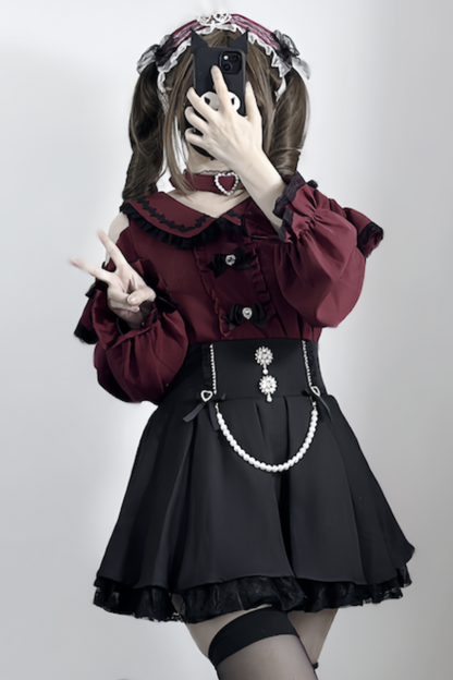 [pre-order] Jirai Sweet Girly Love Top + Pearl Skirt