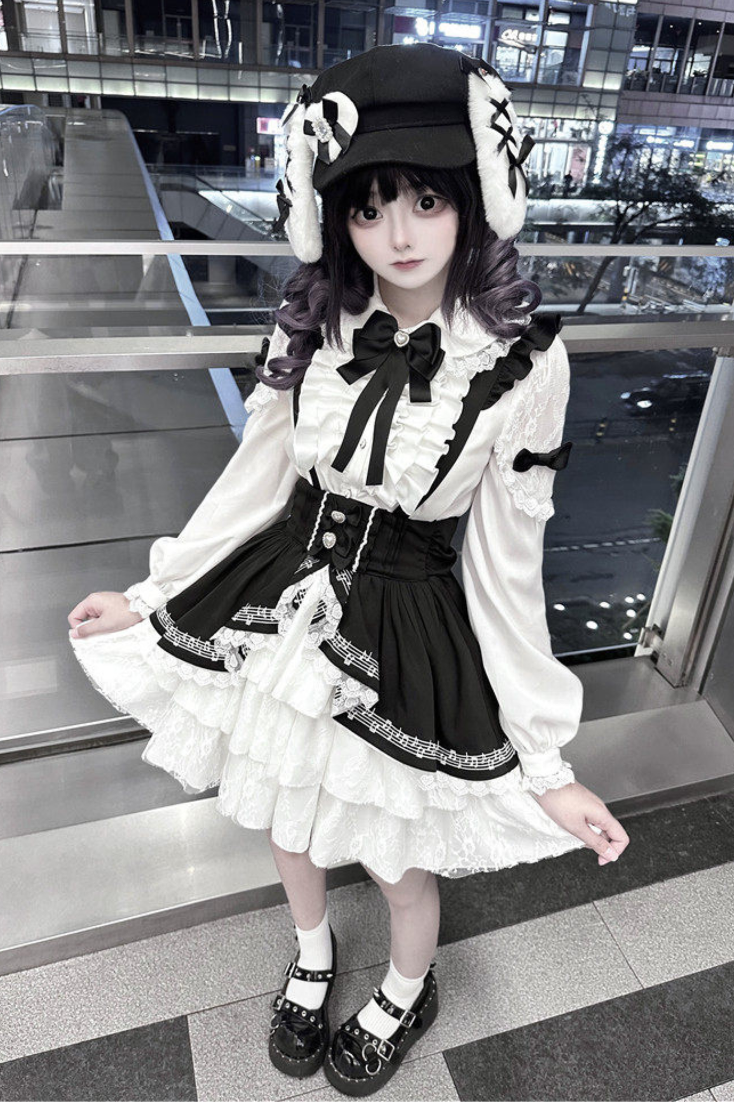 Lace Shirt + Tiered Bib Skirt