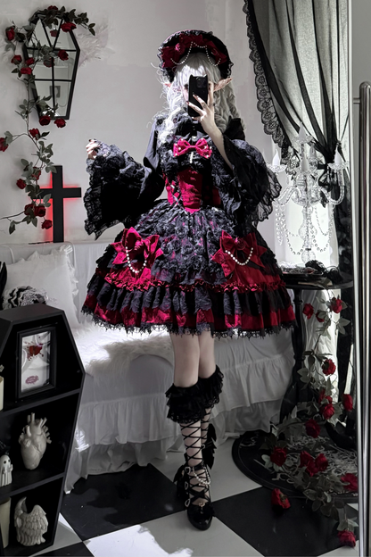Rose Ruffle Princess Jumper Skirt + Bag Ribbon + Bonnet
