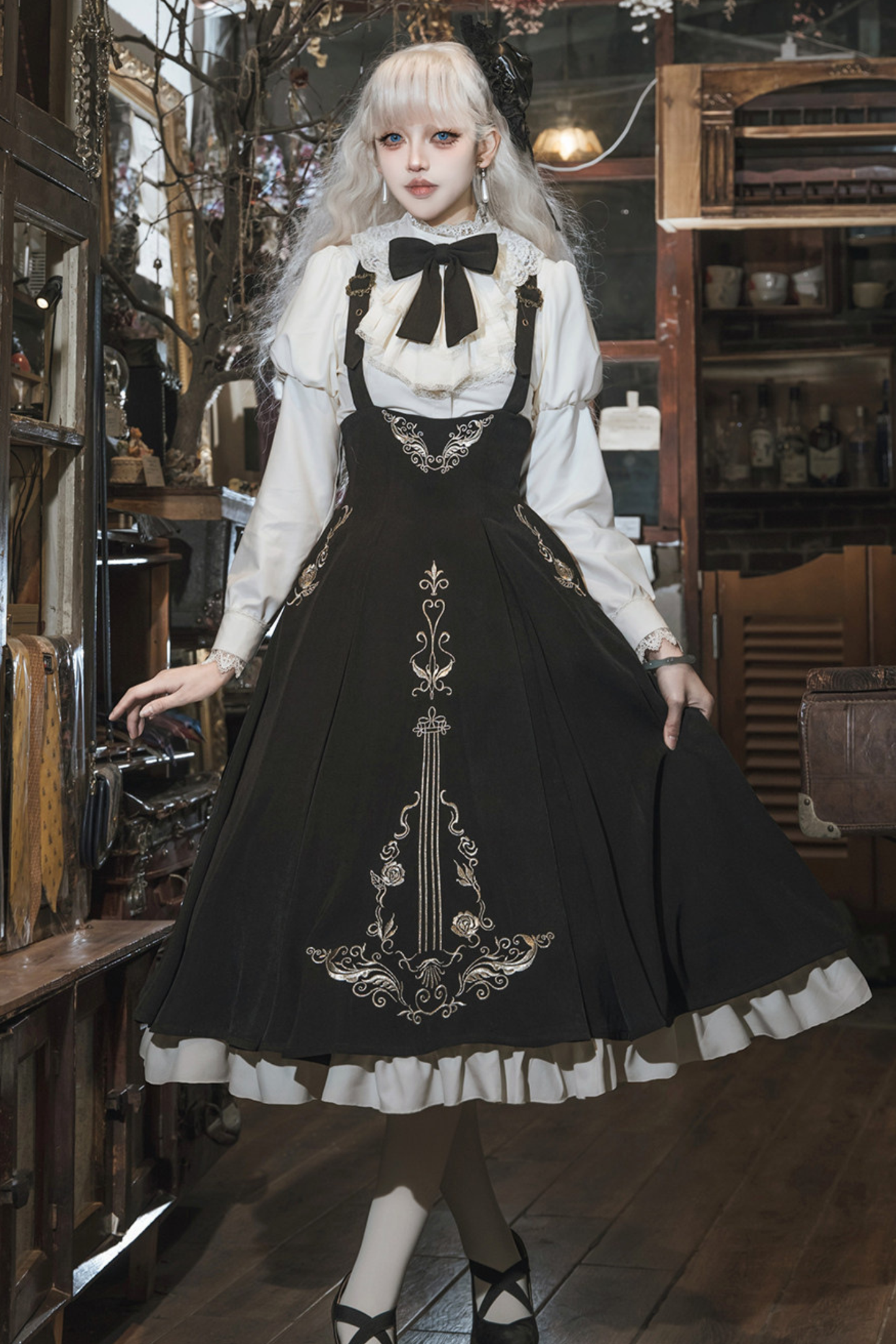 [pre-order] Gothic Dark Suspender Long Dress + Shirt + Jacket