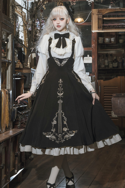 [pre-order] Gothic Dark Suspender Long Dress + Shirt + Jacket