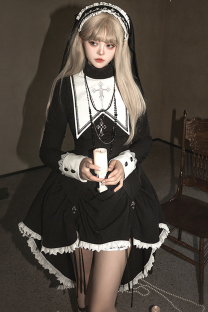 Sister Gothic Top + Flared Pants + Hair Accessories + Necklace