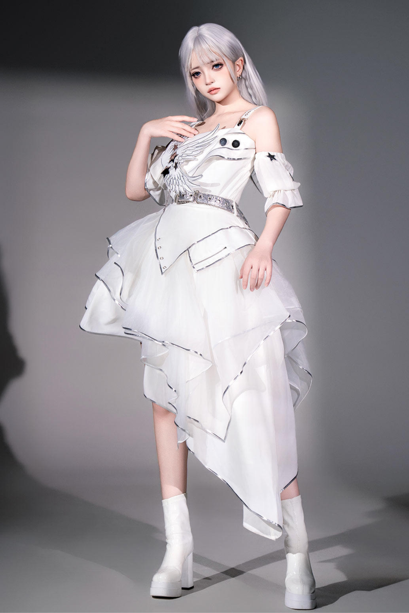 Silver Cyberpunk Lolita Dress + Sleeves + Belt