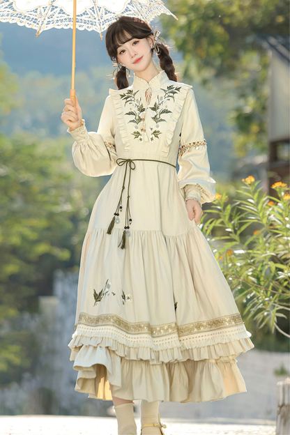 Pastoral Lolita Long Sleeve Dress + Vest + Scarf