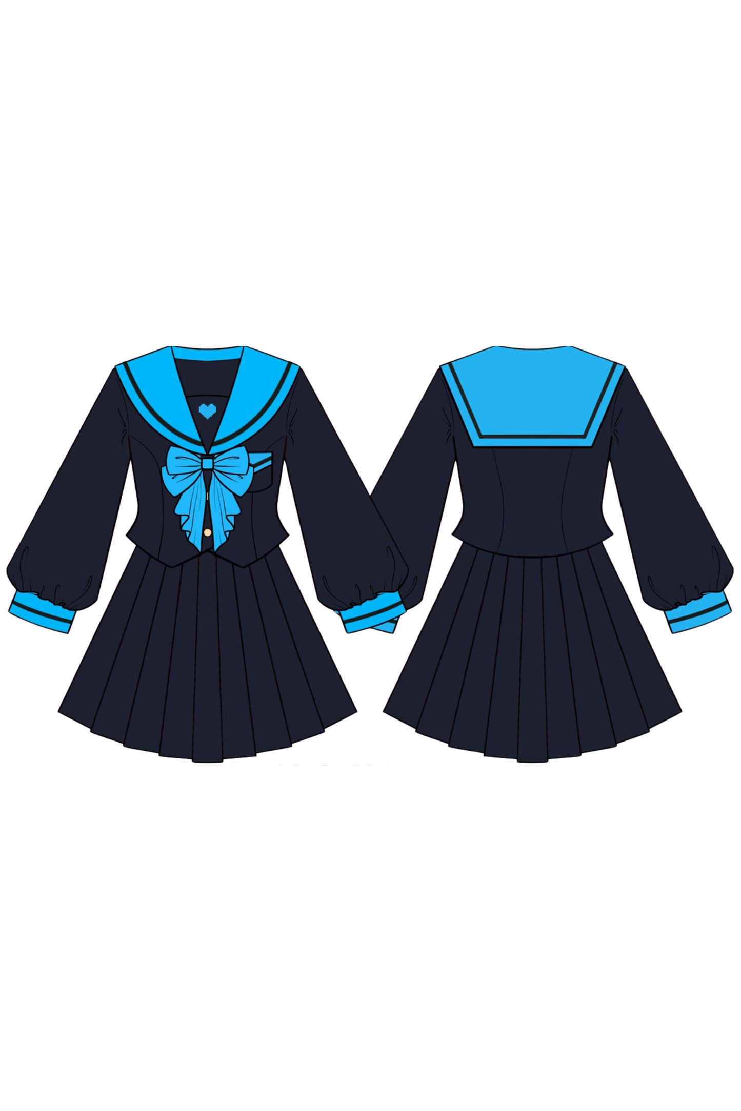 Animation Heroine Sailor Top + Pleated Skirt + Leg Covers
