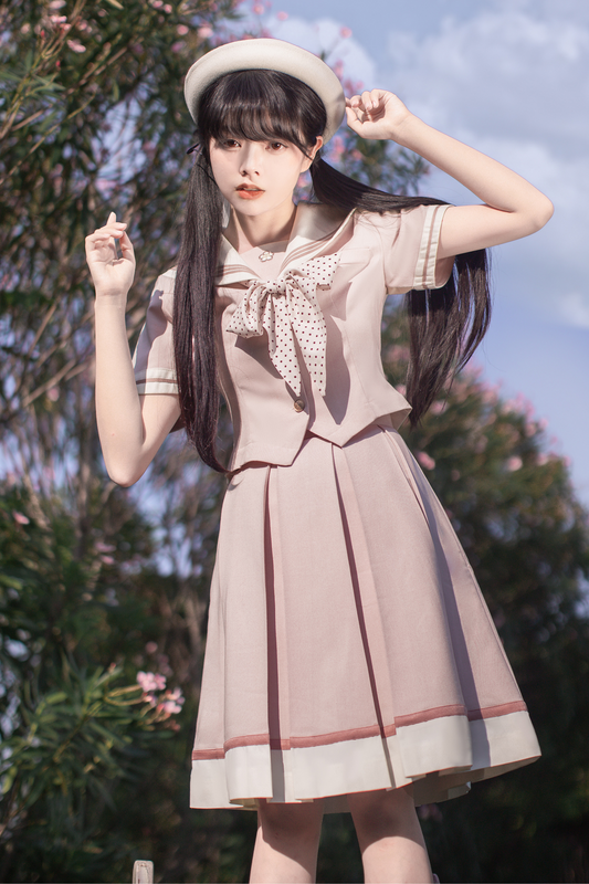 [pre-order] Retro Sweet College Tops + Pleated Skirt