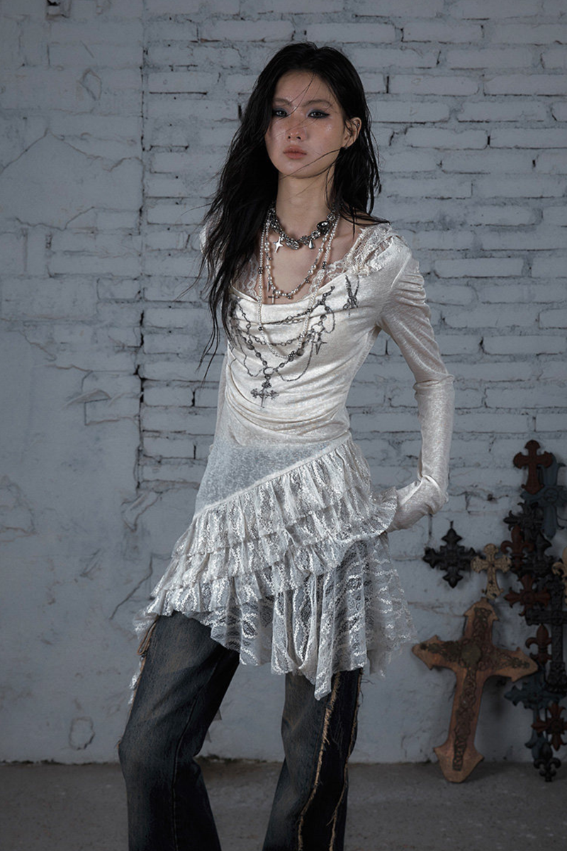 Punk Lace Hood Asymmetrical Dress