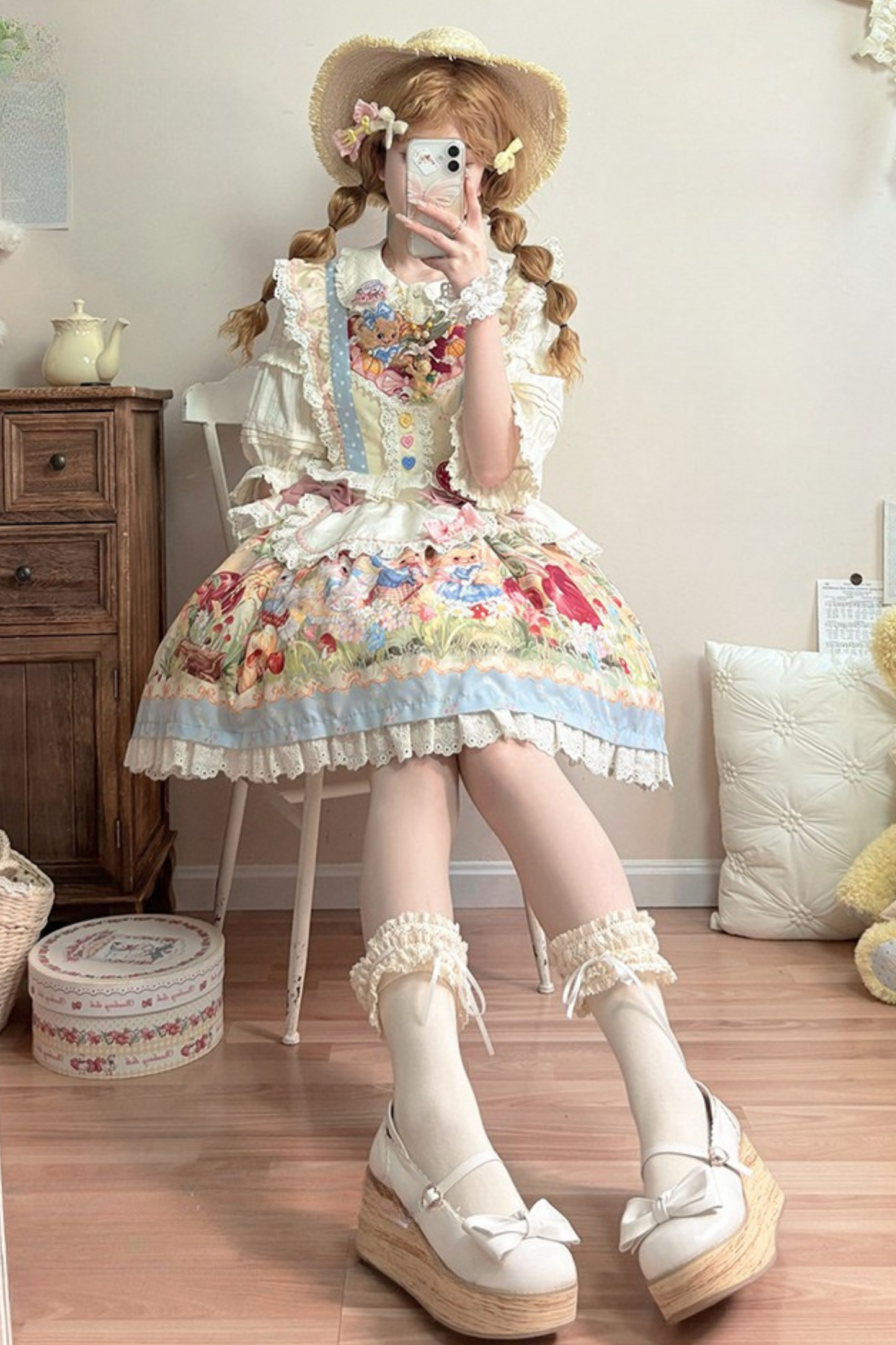 [pre-order] Carrot Print Layered Dress + Suspender Dress + Apron