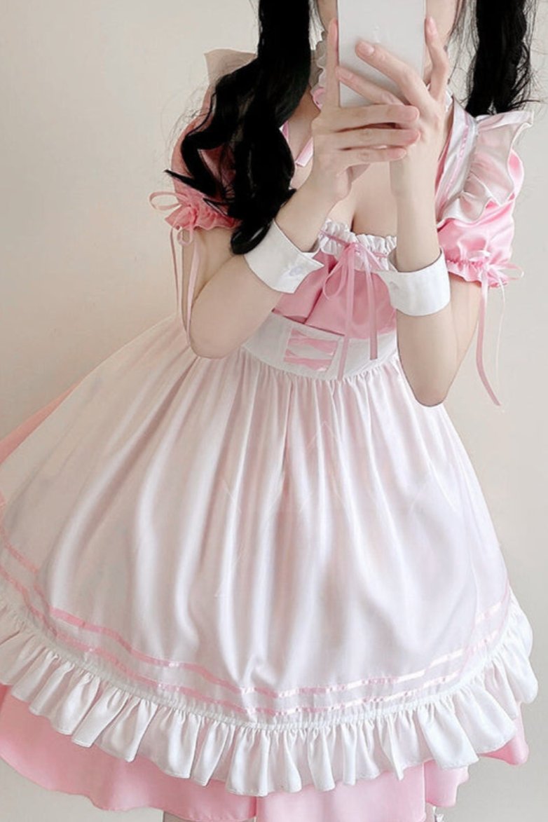Short Sleeve Pink Maid Dress Set