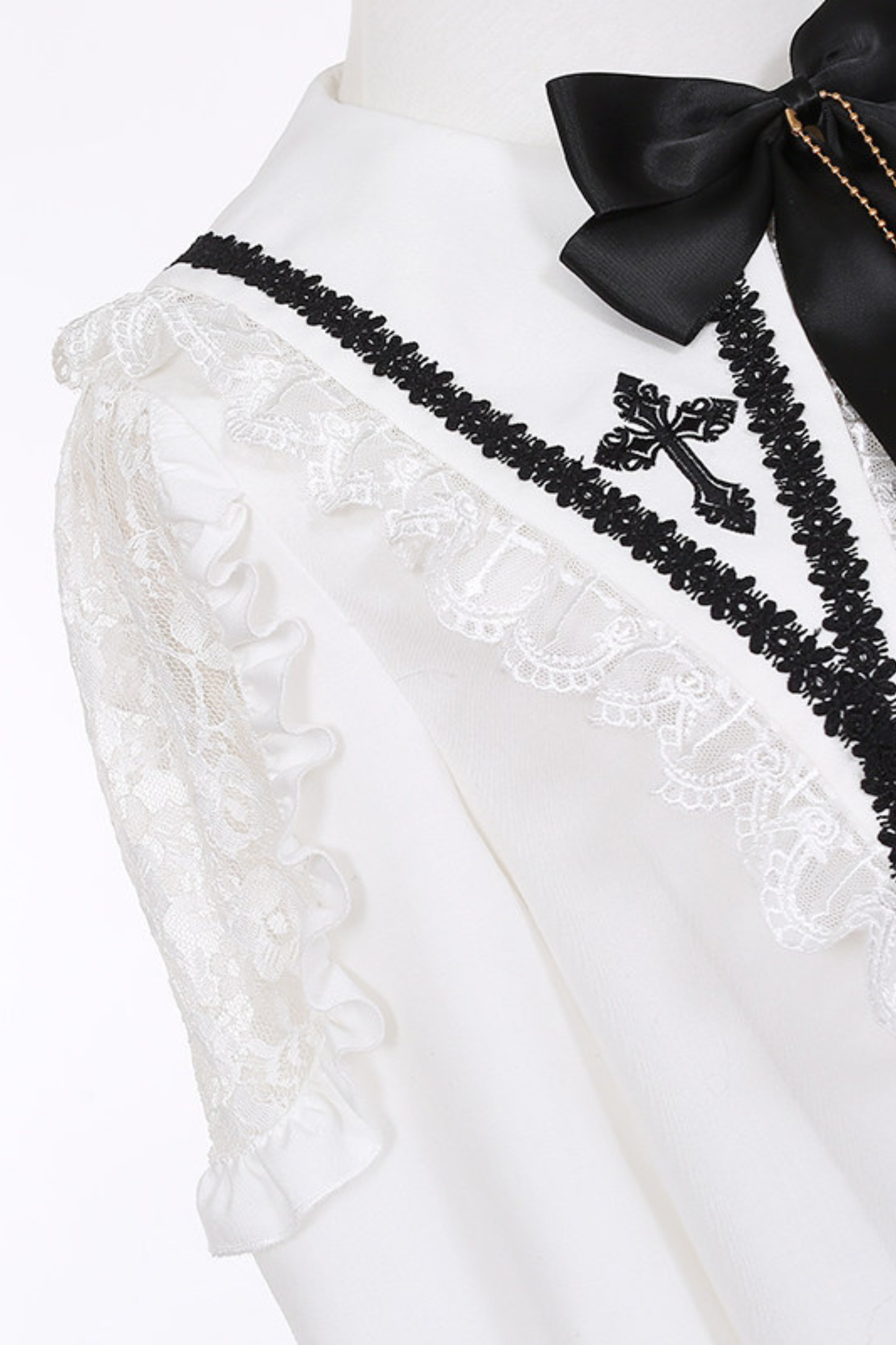 Holy Cross Flutter Sleeve Suspender Skirt + Shirt